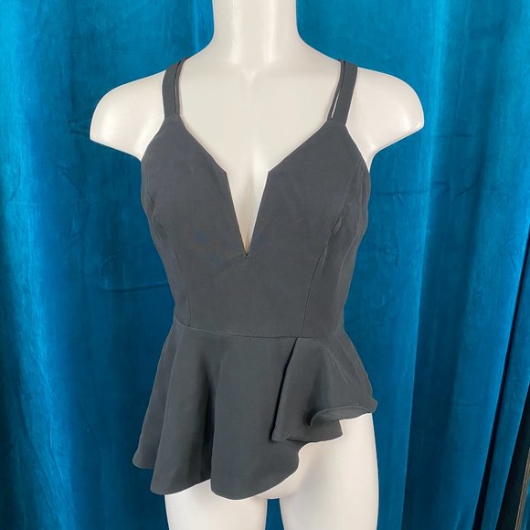 Stylestalker Tops - Stylestalker Cross Back Peplum Tank Top Black